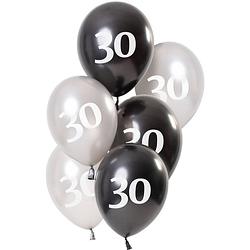 Foto van Folat ballonnen glossy 30 jaar 23 cm latex zwart/zilver 6 stuks