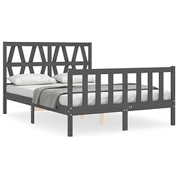 Foto van The living store massief grenenhouten bedframe - grijs - 195.5 x 140.5 x 100 cm - multiplex lattenbodem - functioneel