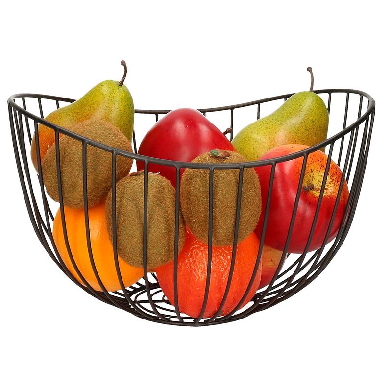 Foto van Metalen fruitmand/fruitschaal zwart rond 31 x 21 x 29 cm - fruitschalen