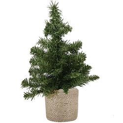 Foto van Mini kunstboom/kunst kerstboom groen 45 cm met naturel jute pot - kunstkerstboom