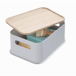 Foto van Idesign - opbergbox met handvat en deksel, 30.2 x 21.3 x 12.7 cm, paulownia hout, grijs - idesign eco storage