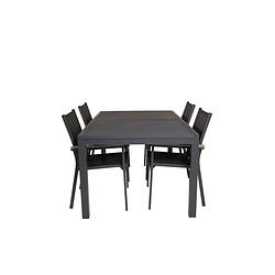 Foto van Marbella tuinmeubelset tafel 100x160/240cm en 4 stoel parma zwart.