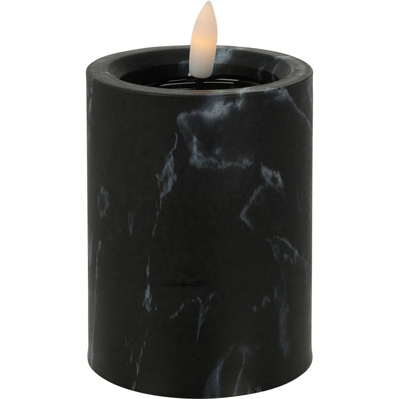 Foto van Home & styling led kaars/stompkaars - marmer zwart -d7,5 x h10 cm - led kaarsen