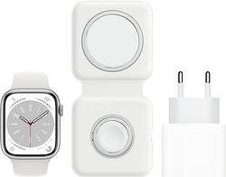 Foto van Apple watch series 8 41mm zilver aluminium witte sportband +  magsafe oplaadpakket