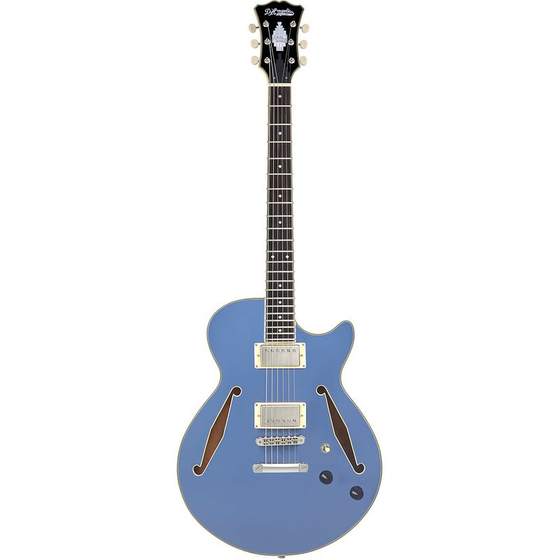 Foto van D'sangelico excel ss tour slate blue semi-akoestische gitaar met gigbag