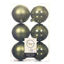Foto van 12x stuks kunststof kerstballen mos groen 8 cm glans/mat - kerstbal