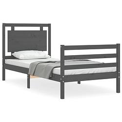 Foto van The living store bedframe - massief grenenhout - multiplex lattenbodem - grijs - 205.5 x 95.5 x 100 cm - geen matras