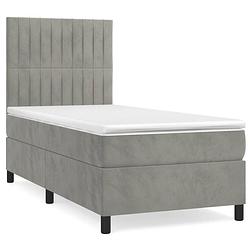 Foto van The living store boxspringbed - bed - 203x90x118/128 cm - lichtgrijs fluweel