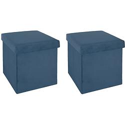 Foto van Atmosphera poef/hocker/voetenbankje - 2x - opbergbox - blauw - po/mdf - 38 x 38 x 38 cm - poefs