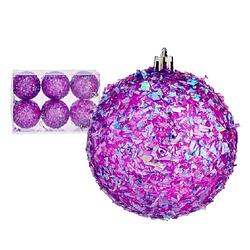 Foto van Krist+ kerstballen - 6x stuks - paars - kunststof - glitter - kerstbal
