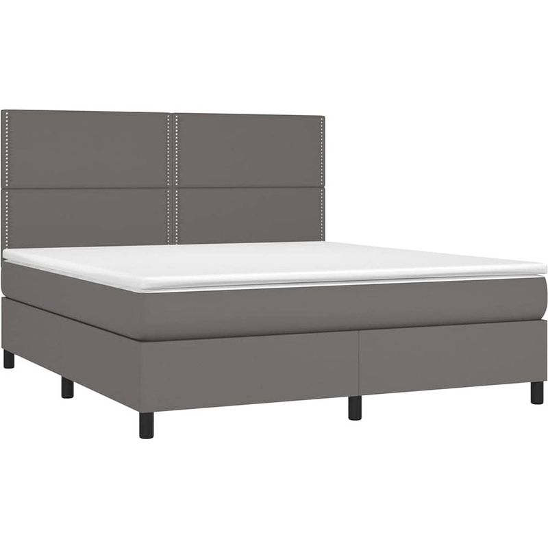 Foto van The living store boxspring bed - grijs - 203 x 160 x 118/128 cm - kunstleer - led - pocketvering matras -