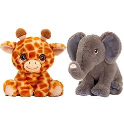 Foto van Keel toys - pluche knuffel dieren vriendjes set giraffe en olifant 25 cm - knuffeldier