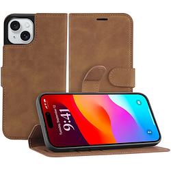 Foto van Just in case premium wallet case voor apple iphone 15 telefoonhoesje bruin