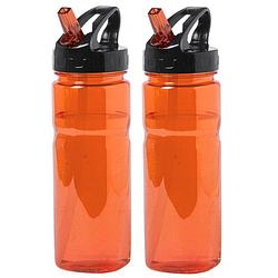 Foto van Kunststof waterfles/drinkfles/sportfles - 2x - oranje - met drinktuit - 650 ml - drinkflessen