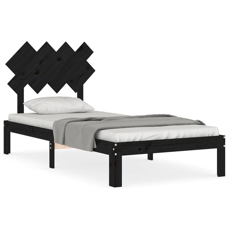 Foto van The living store bed grenenhouten - zwarte - 203.5 x 93.5 x 81 cm - multiplex lattenbodem