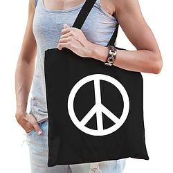 Foto van Flower power katoenen tas met peace teken zwart voor volwassenen - verkleedtassen