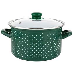 Foto van Emalia 's'sretro green's's klassieke geëmailleerde kookpan met glazen deksel 18 cm 3l groen / wit