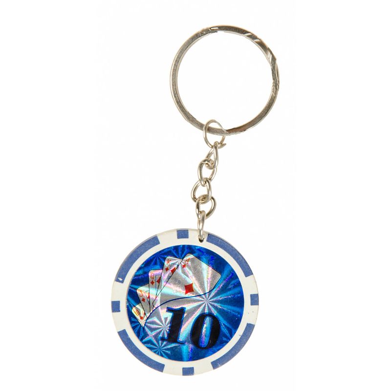 Foto van Lg-imports sleutelhanger pokerfiche 4 cm aluminium blauw