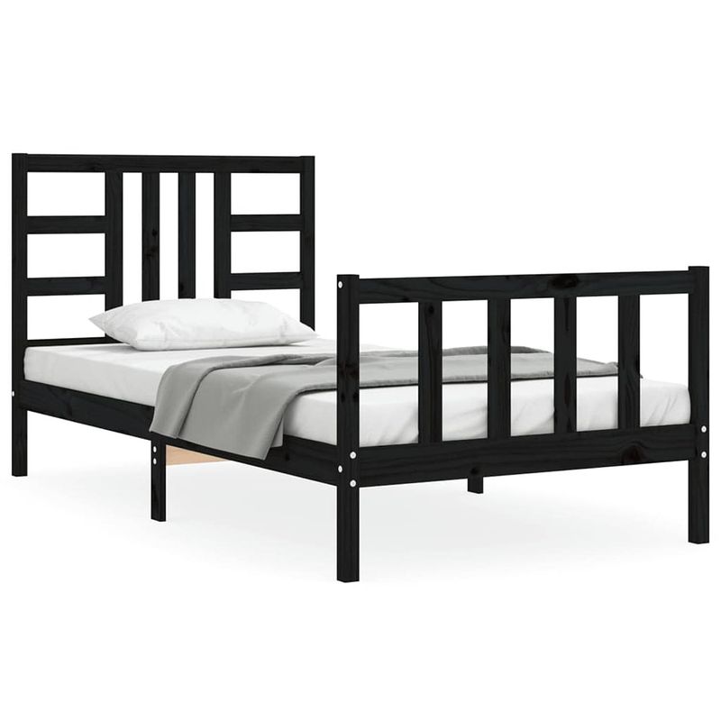 Foto van The living store houten bedframe - massief grenenhout - 205.5 x 95.5 x 100 cm - zwart