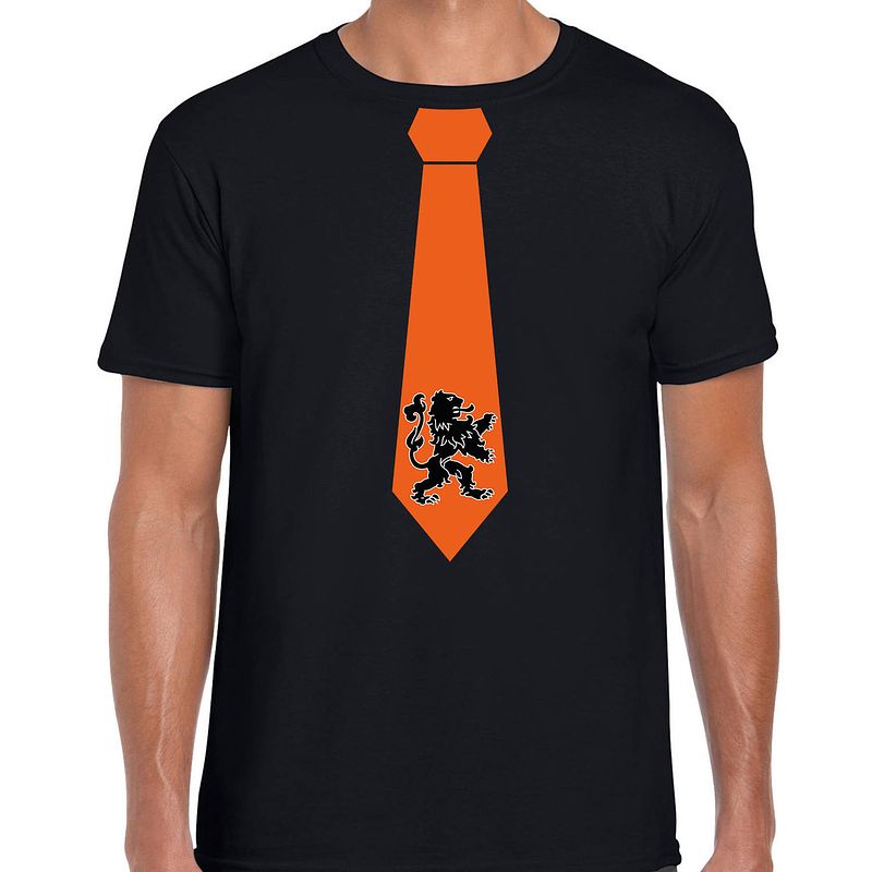 Foto van Zwart fan shirt / kleding holland oranje leeuw stropdas ek/ wk voor heren s - feestshirts