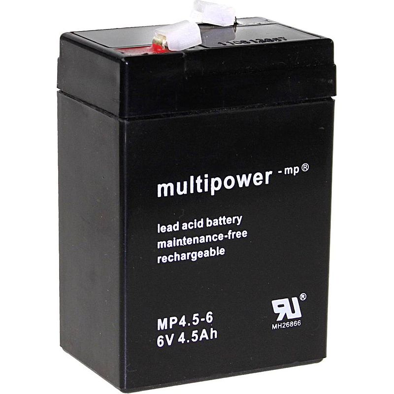 Foto van Multipower pb-6-4,5-4,8 loodaccu 6 v 4.5 ah loodvlies (agm) (b x h x d) 70 x 105 x 47 mm kabelschoen 4.8 mm onderhoudsvrij, geringe zelfontlading