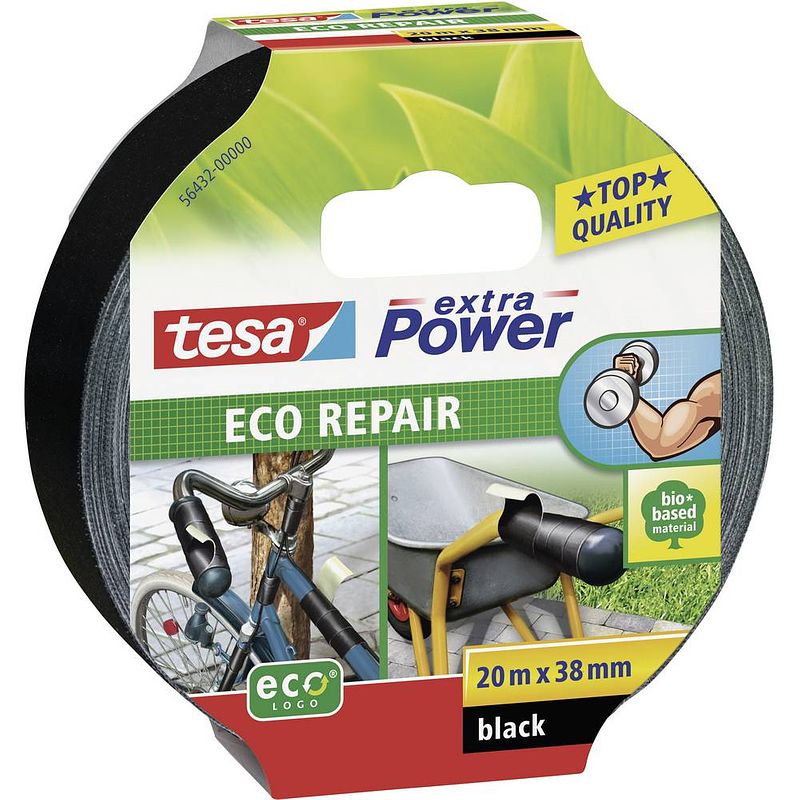 Foto van Tesa eco repair 56432-00000-00 textieltape tesa extra power zwart (l x b) 20 m x 38 mm 1 stuk(s)