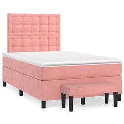 Foto van The living store boxspringbed roze - 203 x 120 x 118/128 cm - zacht fluweel - praktisch hoofdbord - pocketvering matras