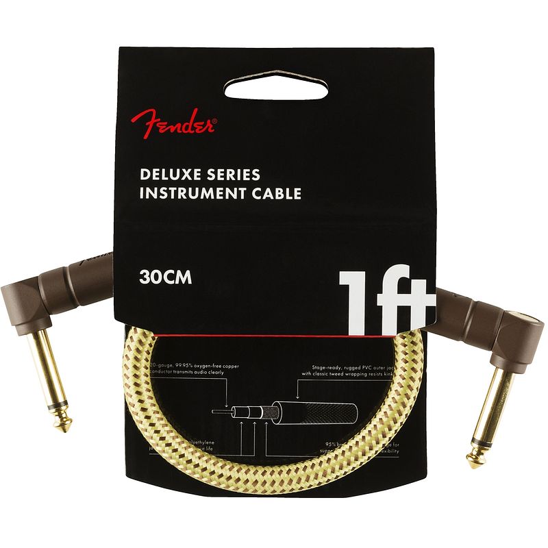 Foto van Fender deluxe cables instrumentkabel 30 cm tweed geel