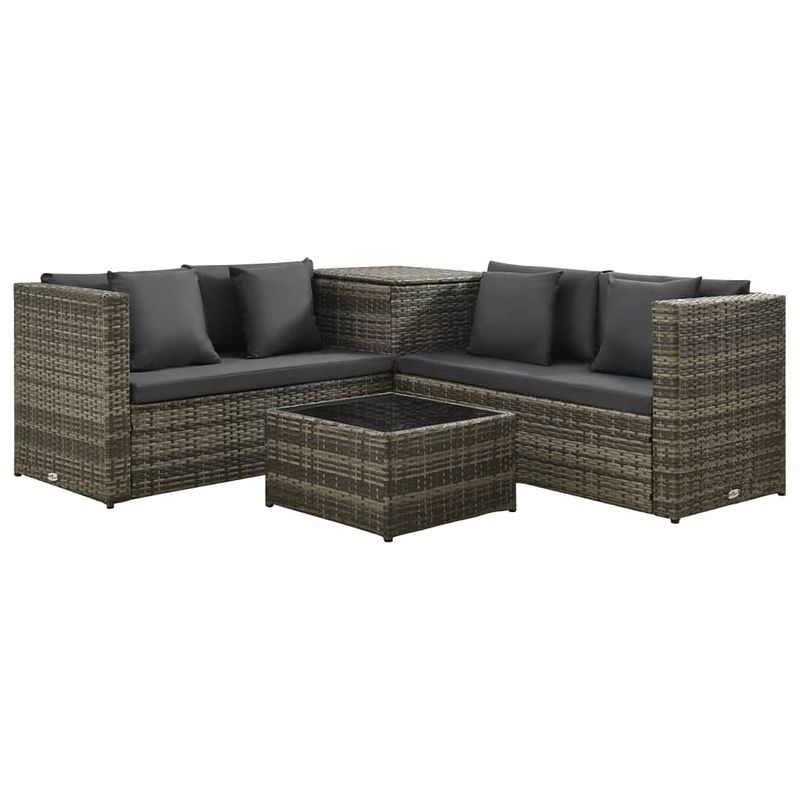 Foto van Vidaxl 4-delige loungeset met kussens poly rattan grijs