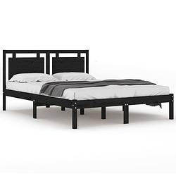 Foto van The living store bedframe zwart - massief grenenhout - multiplex lattenbodem - 205.5x145.5x31 cm - 140x200 cm