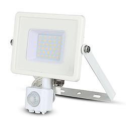 Foto van V-tac vt-30-s-w draaibare led schijnwerpers met pir sensor - samsung - ip65 - wit - 30w - 2400 lumen - 6400k - 5 jaar