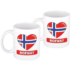 Foto van 2x stuks hartje vlag noorwegen mok / beker 300 ml - feest mokken