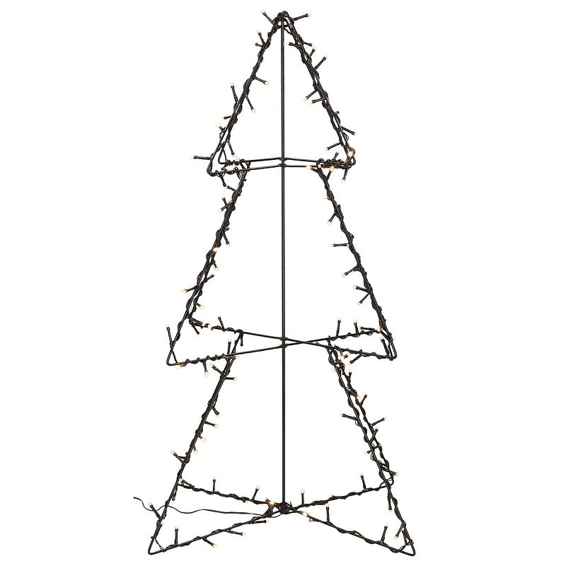 Foto van Verlichte figuren zwarte 3d lichtboom/metalen boom/kerstboom met 120 led lichtjes 77 cm - kerstverlichting figuur