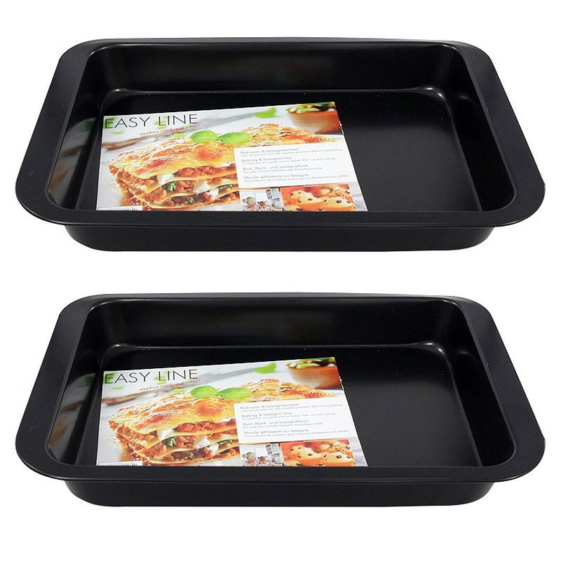 Foto van 2x zwarte ovenschalen/bakvormen 36 x 24 cm - ovenschalen