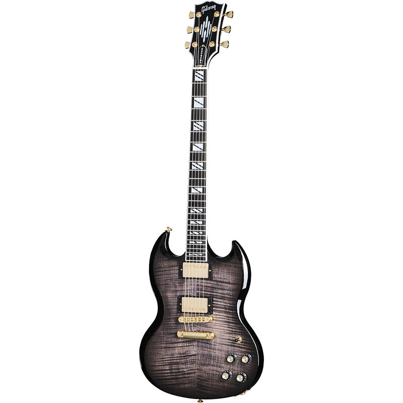 Foto van Gibson sg supreme translucent ebony burst elektrische gitaar met hardshell case