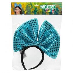 Foto van Haarband grote strik blauw met pailletten voor dames - verkleedhoofddeksels