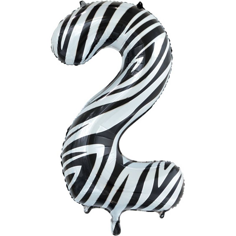 Foto van Wefiesta folieballon cijfer 2 zebra 86 cm zwart/wit