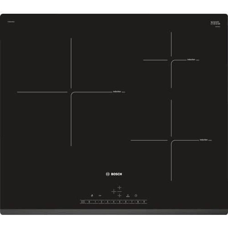 Foto van Bosch pij631fb1e - inductiekookplaat - 3 zones - 7400w - l59,2 x d52,2cm - glascoating - zwart