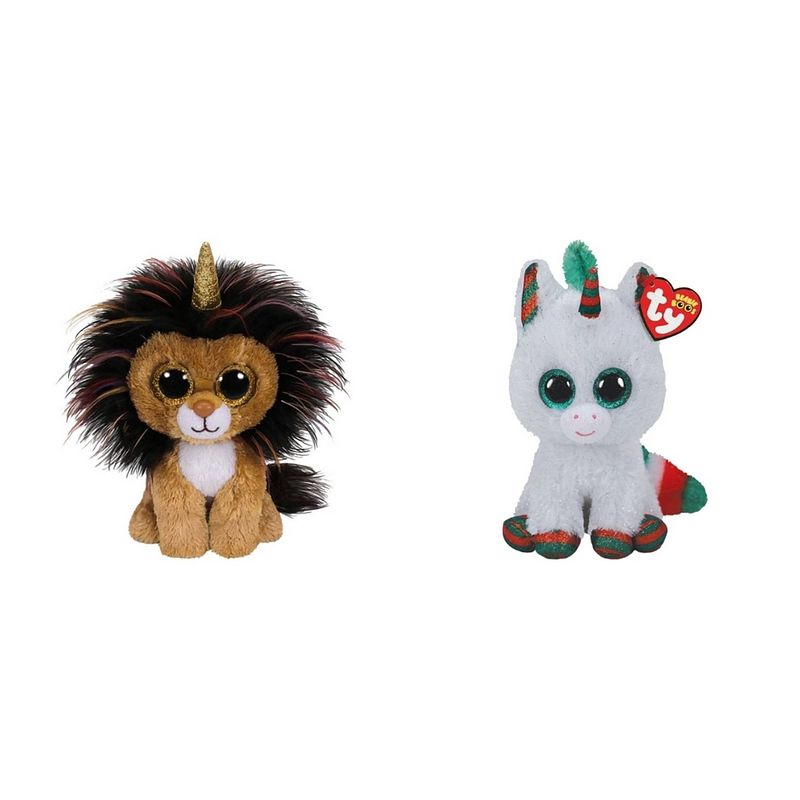 Foto van Ty - knuffel - beanie boo's - ramsey lion & christmas unicorn