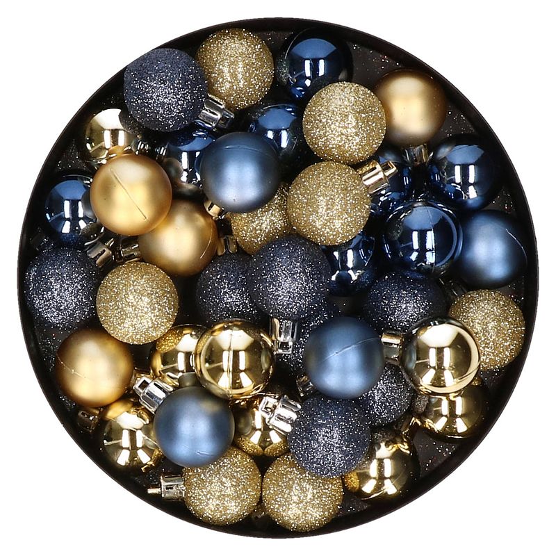 Foto van Set van 40x stuks kunststof kerstballen mix goud en donkerblauw 3 cm - kerstbal