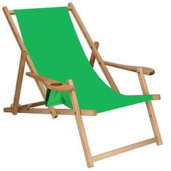 Foto van Ligbed strandstoel ligstoel verstelbaar armleuningen beukenhout geïmpregneerd handgemaakt groen