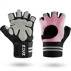 Foto van Zeuz® sport & fitness handschoenen dames - krachttraining artikelen - gym & crossfit training - roze & zwart - maat m