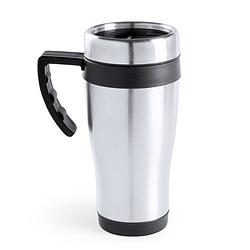 Foto van Warmhoudbeker/thermos isoleer koffiebeker/mok - rvs - zilver/zwart - 450 ml - thermosbeker