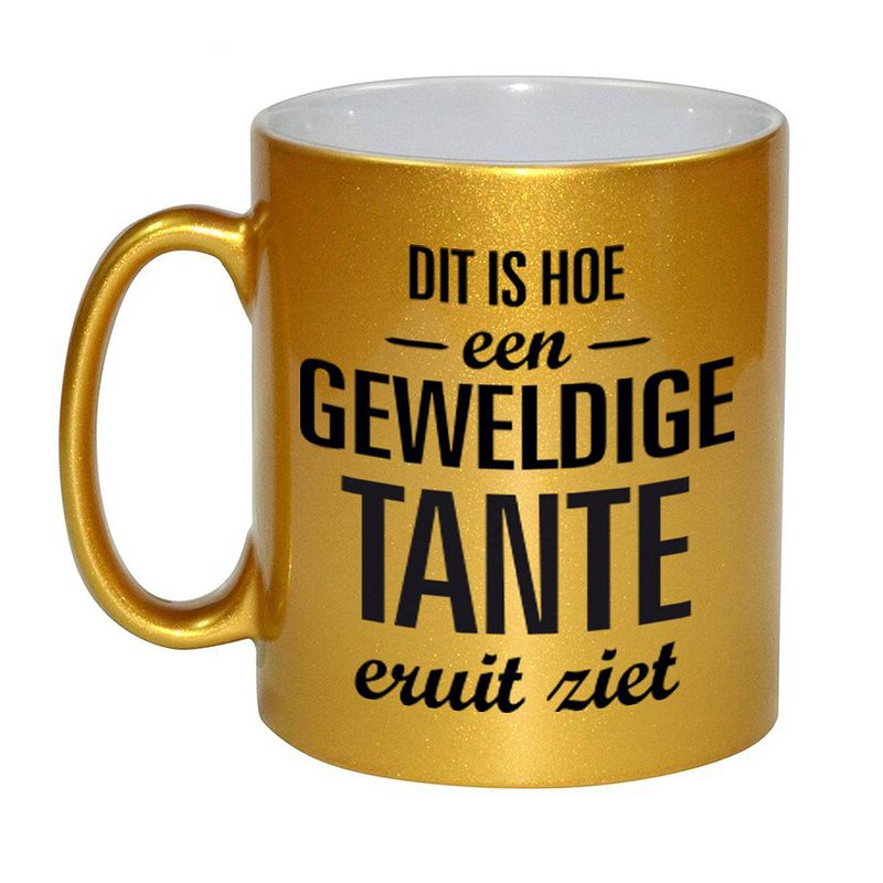 Foto van Gouden geweldige tante cadeau koffiemok / theebeker 330 ml - feest mokken