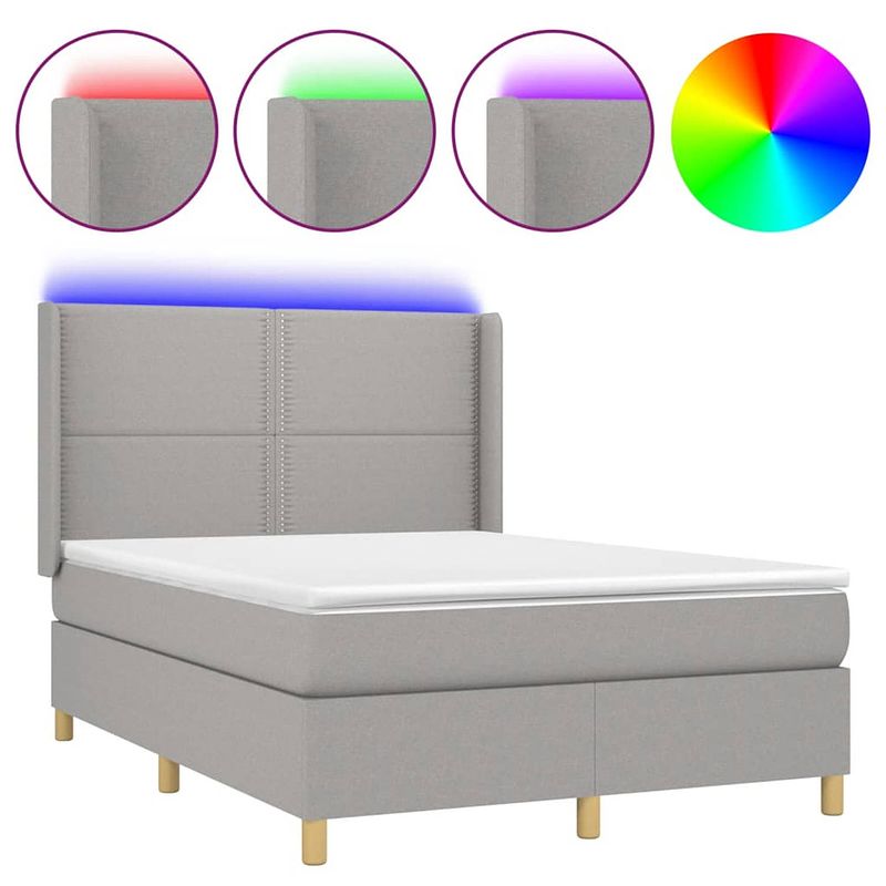 Foto van The living store bed led boxspring - 193x147x118/128 cm - lichtgrijs - duurzaam - verstelbaar hoofdbord - comfortabele