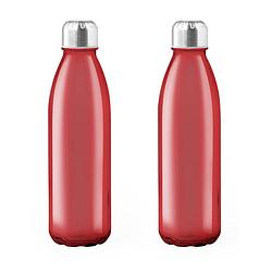 Foto van 2x stuks glazen waterfles/drinkfles rood transparant met rvs dop 500 ml - drinkflessen