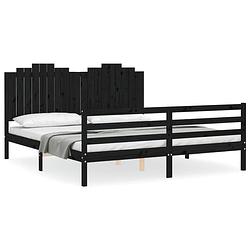 Foto van The living store massief grenenhouten bedframe - zwart - 205.5 x 185.5 x 110 cm - multiplex lattenbodem