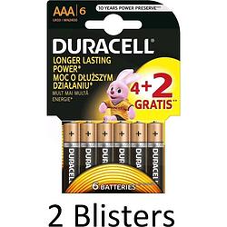 Foto van 12 stuks (2 blisters a 6 st) duracell batterijen aaa