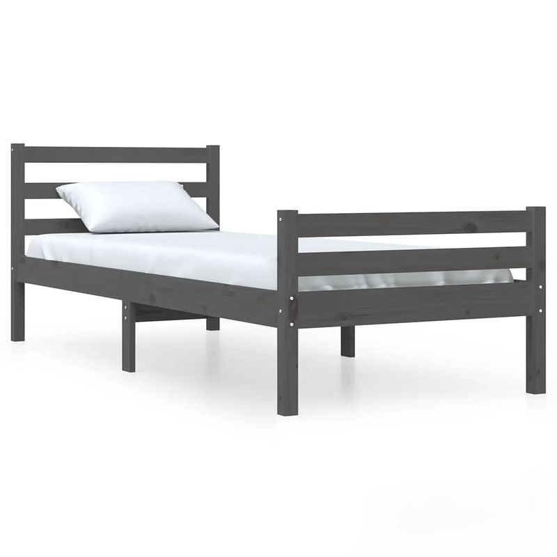 Foto van The living store houten bedframe - modern - slaapkamer - 195.5 x 80.5 x 69.5 cm - grijs - massief grenenhout