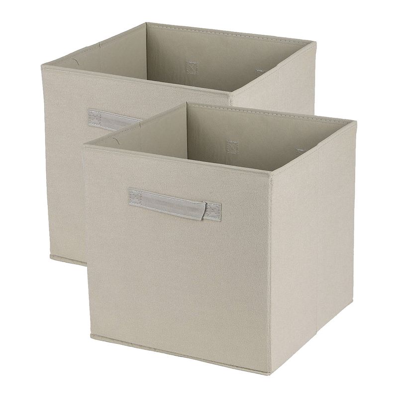 Foto van Urban living opbergmand/kastmand square box - 2x - karton/kunststof - 29 liter - naturel - 31 x 31 x 31 cm - opbergmande